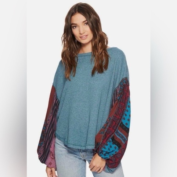 Free People long sleeve top waffle knit We The Free Blossom Thermal patchwork - Picture 8 of 12